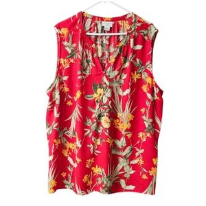 Liz Claiborne Red Floral Sleeveless Blouse Women's 2X Tropical